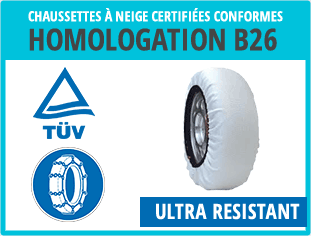 Chaussettes neige pneus 195/75R16 homologation B26 et loi Montagne